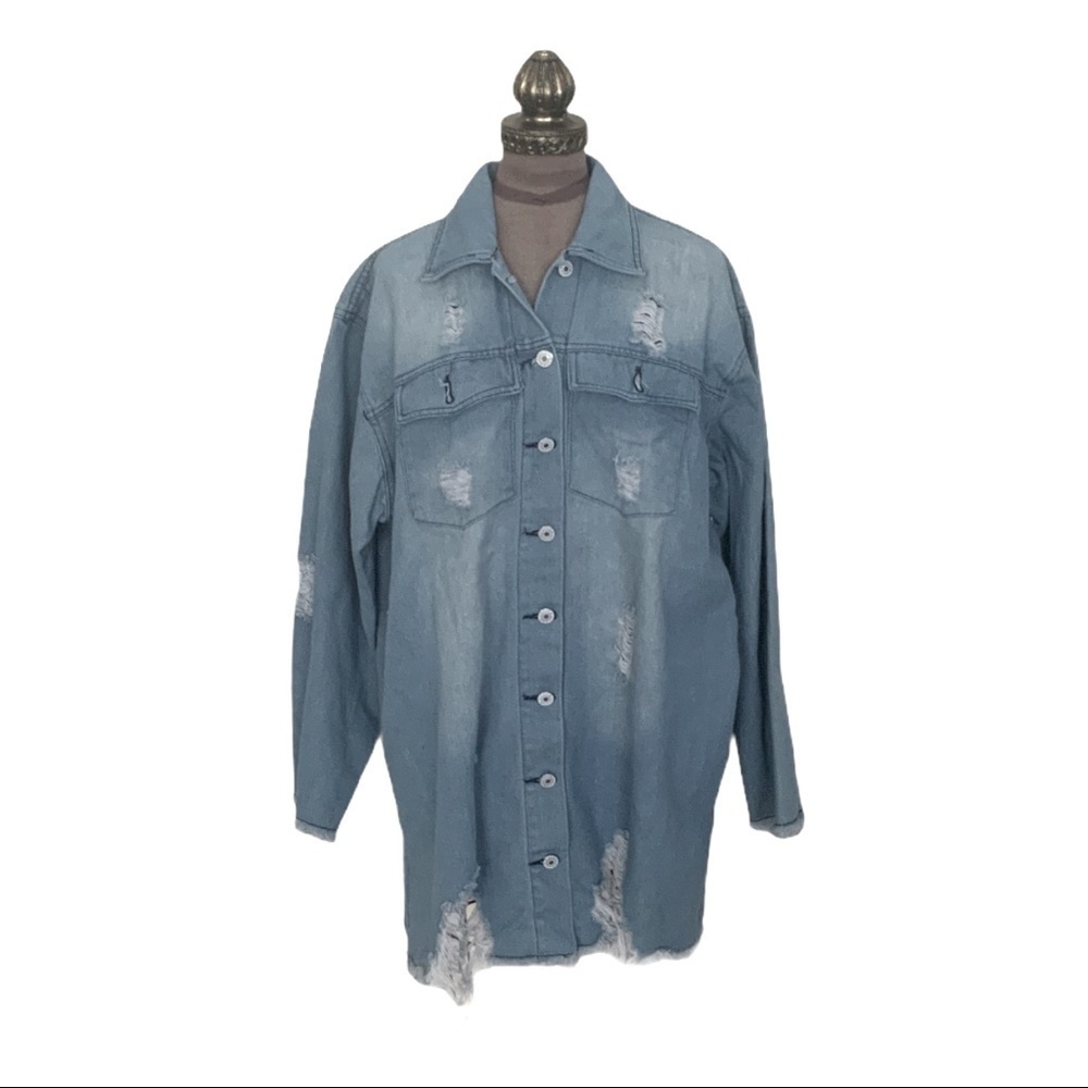 Misslook Distressed Denim Shirt. Size M
